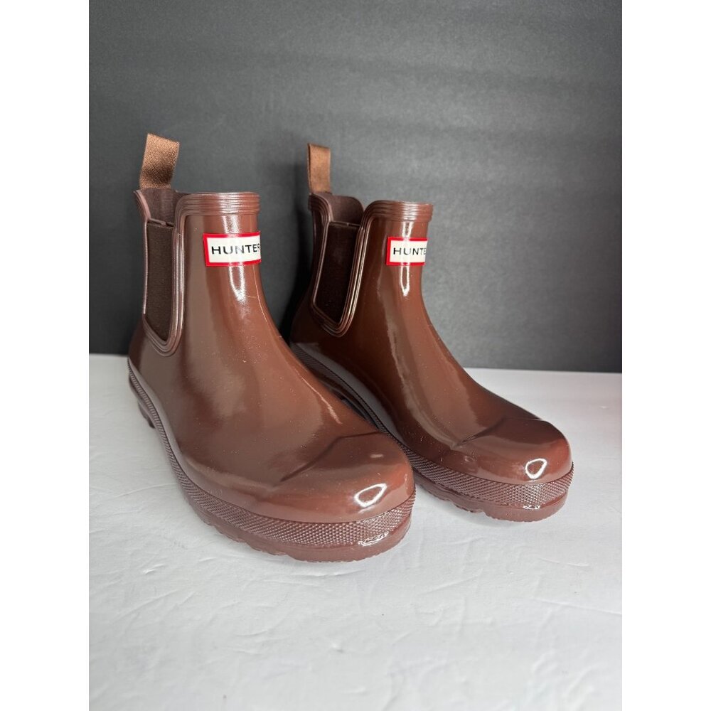 NWT Hunter Gloss Waterproof Chelsea Rain Boot Brown Bolt EU 42 US 10 UK 8 - Picture 3 of 6